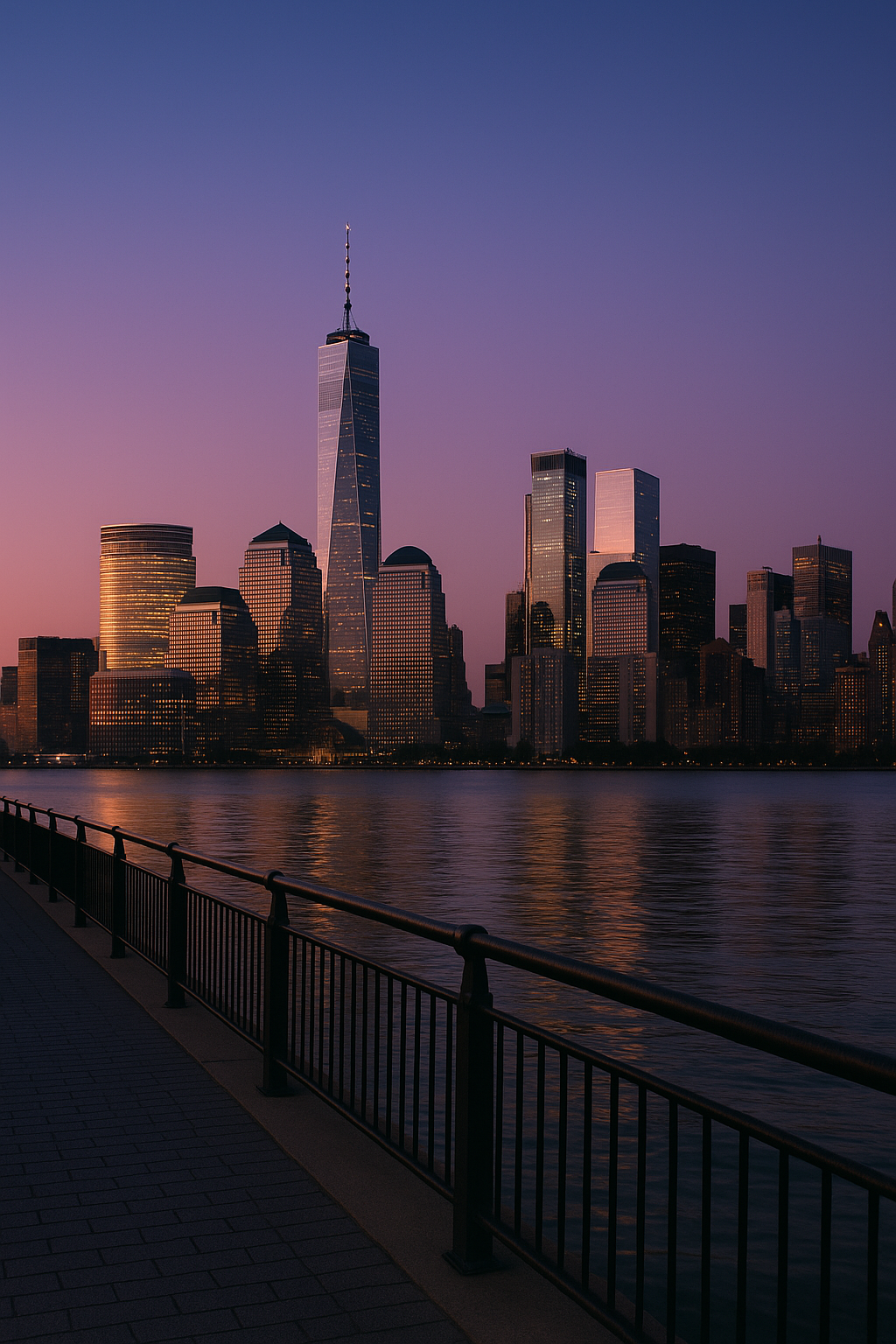 Golden Reflections: The Majesty of the Manhattan Skyline at Sunset
